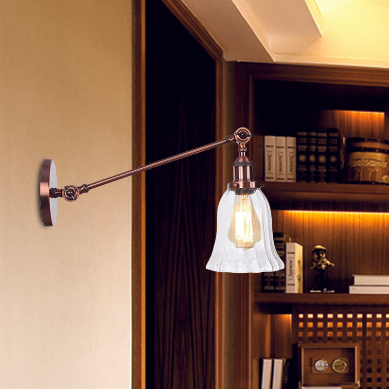 Frendorf | Schwarz/Bronze/Messing 1 Licht Wandbeleuchtungseinheit Vintage Klarglas Glocken Wandlampe mit Arm, 8"/12" Lang
