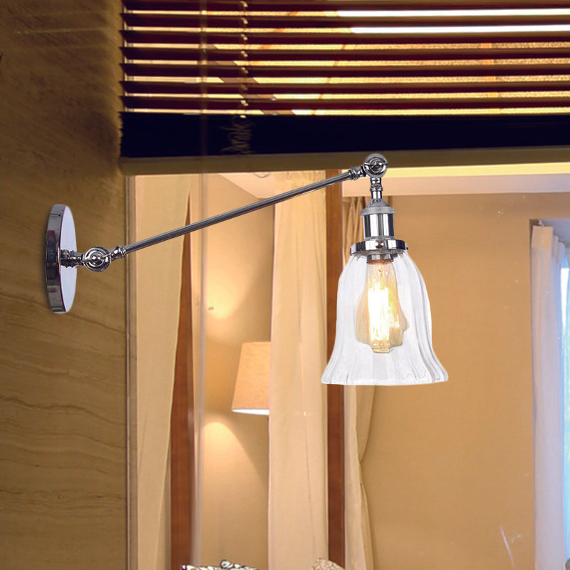 Frendorf | Schwarz/Bronze/Messing 1 Licht Wandbeleuchtungseinheit Vintage Klarglas Glocken Wandlampe mit Arm, 8"/12" Lang