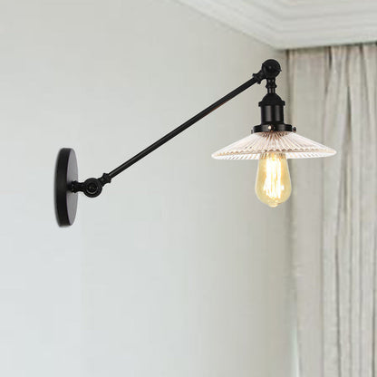 Frendorf | Klar gerilltes Glas Bronze/Messing/Kupfer Wand montierte Lampe Schale 1 Licht Vintage Beleuchtung Leuchte, 8"/12" L Arm