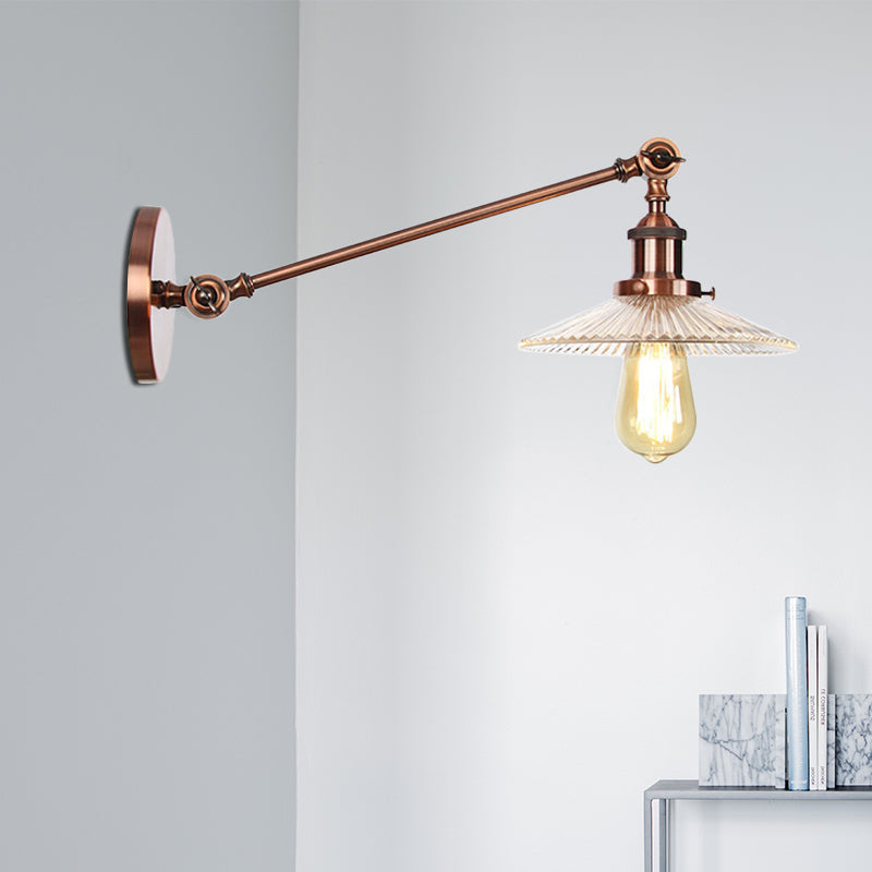 Frendorf | Klar gerilltes Glas Bronze/Messing/Kupfer Wand montierte Lampe Schale 1 Licht Vintage Beleuchtung Leuchte, 8"/12" L Arm