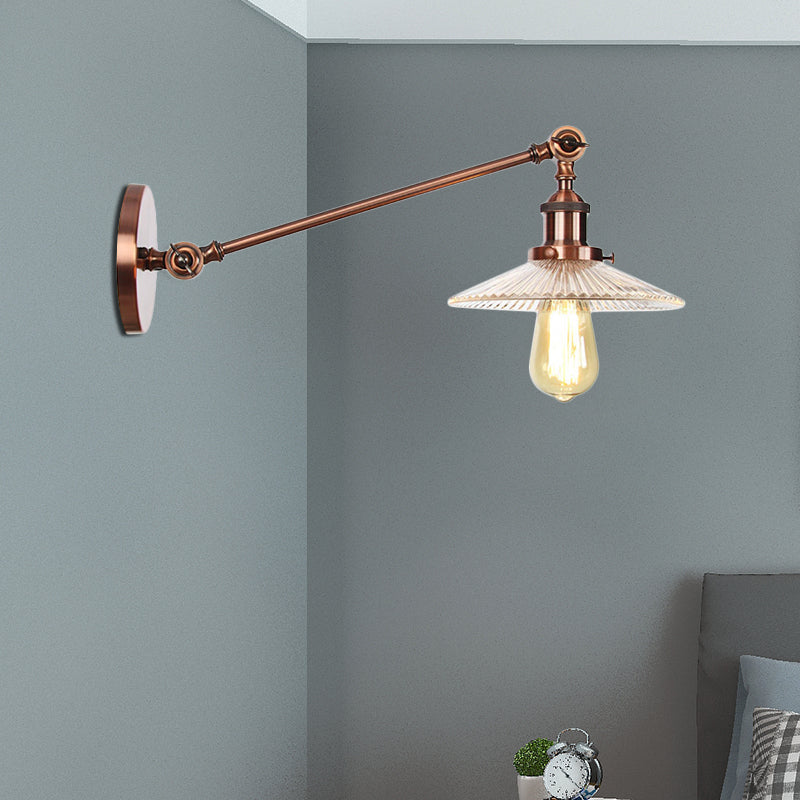Frendorf | Klar gerilltes Glas Bronze/Messing/Kupfer Wand montierte Lampe Schale 1 Licht Vintage Beleuchtung Leuchte, 8"/12" L Arm
