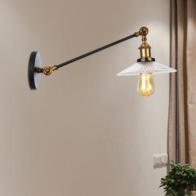 Frendorf | Klar gerilltes Glas Bronze/Messing/Kupfer Wand montierte Lampe Schale 1 Licht Vintage Beleuchtung Leuchte, 8"/12" L Arm