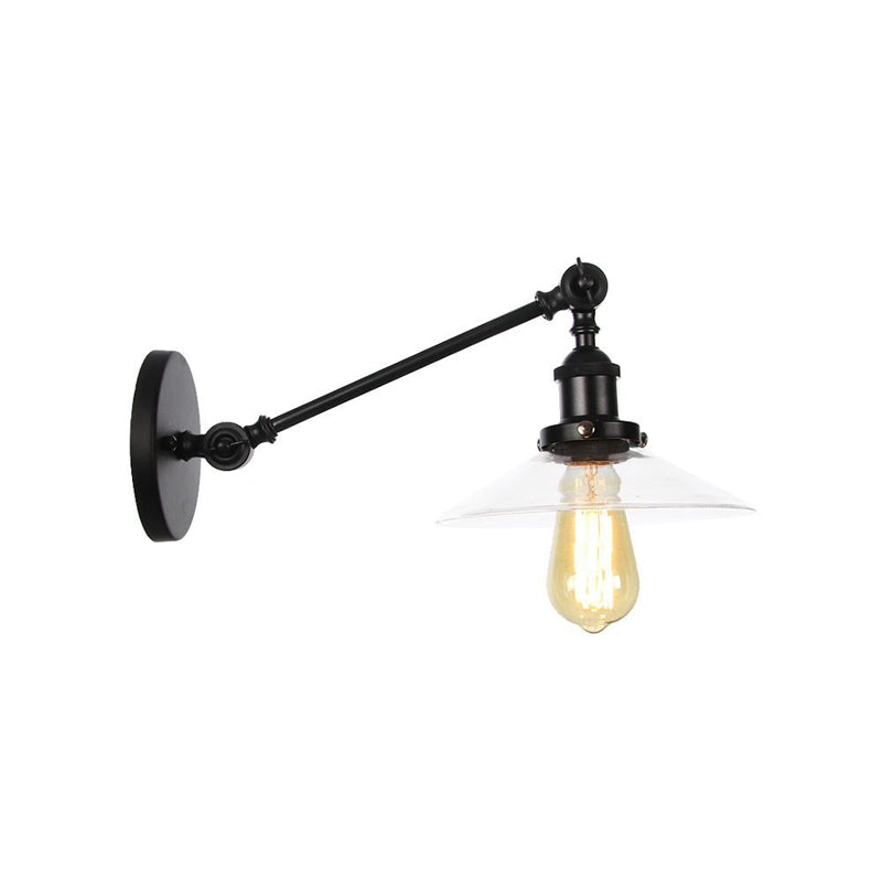 Frendorf | 1 Licht Binnen Wandlamp Vintage Zwart/Brass/Bronze Verlichtingsarmatuur met Kegel Transparante Glazen Shade, 8"/12" L Arm