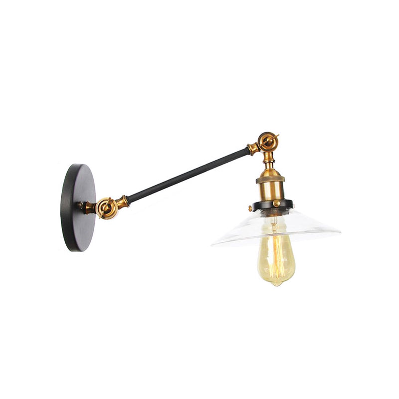 Frendorf | 1 Licht Binnen Wandlamp Vintage Zwart/Brass/Bronze Verlichtingsarmatuur met Kegel Transparante Glazen Shade, 8"/12" L Arm