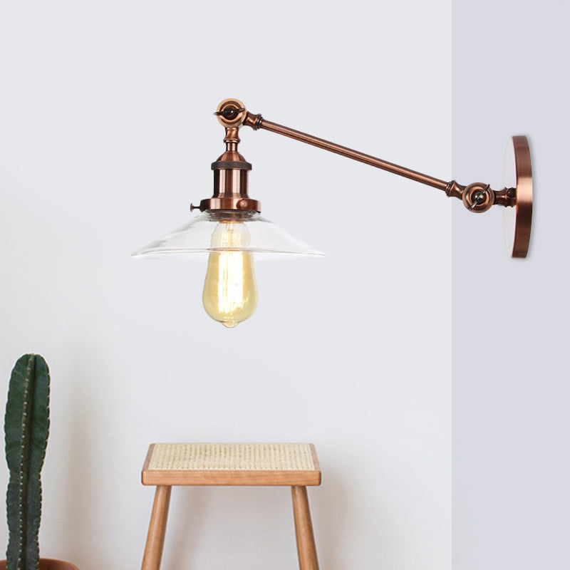 Frendorf | 1 Licht Binnen Wandlamp Vintage Zwart/Brass/Bronze Verlichtingsarmatuur met Kegel Transparante Glazen Shade, 8"/12" L Arm