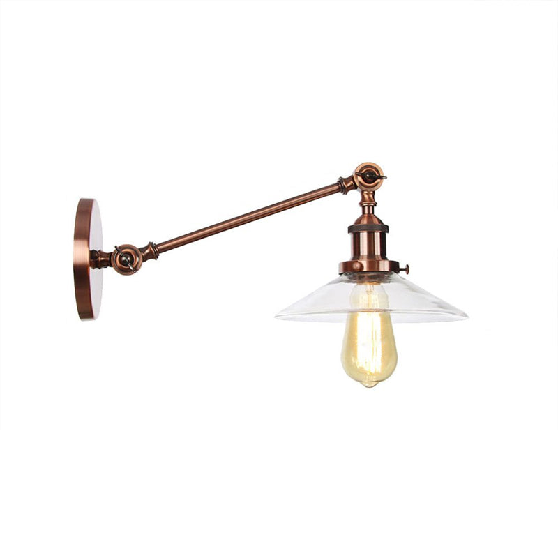 Frendorf | 1 Licht Binnen Wandlamp Vintage Zwart/Brass/Bronze Verlichtingsarmatuur met Kegel Transparante Glazen Shade, 8"/12" L Arm