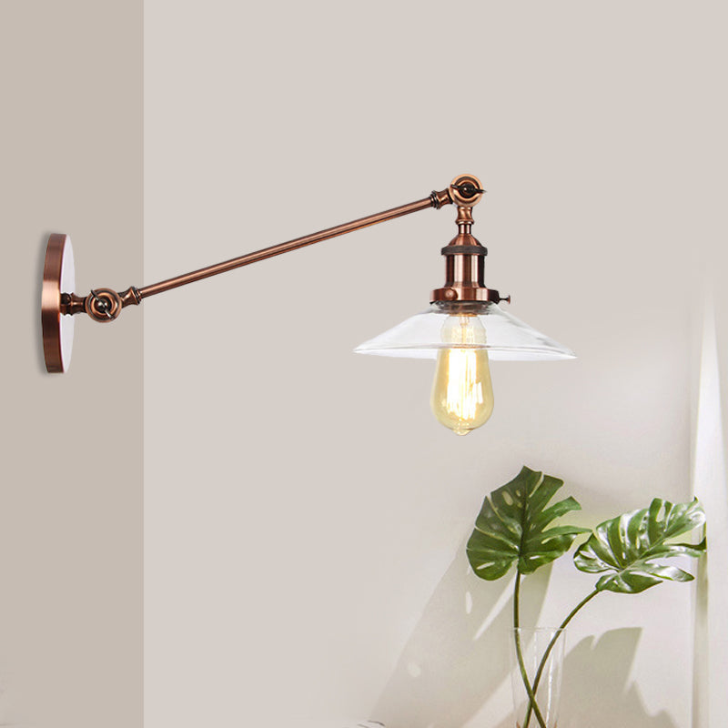 Frendorf | 1 Licht Binnen Wandlamp Vintage Zwart/Brass/Bronze Verlichtingsarmatuur met Kegel Transparante Glazen Shade, 8"/12" L Arm