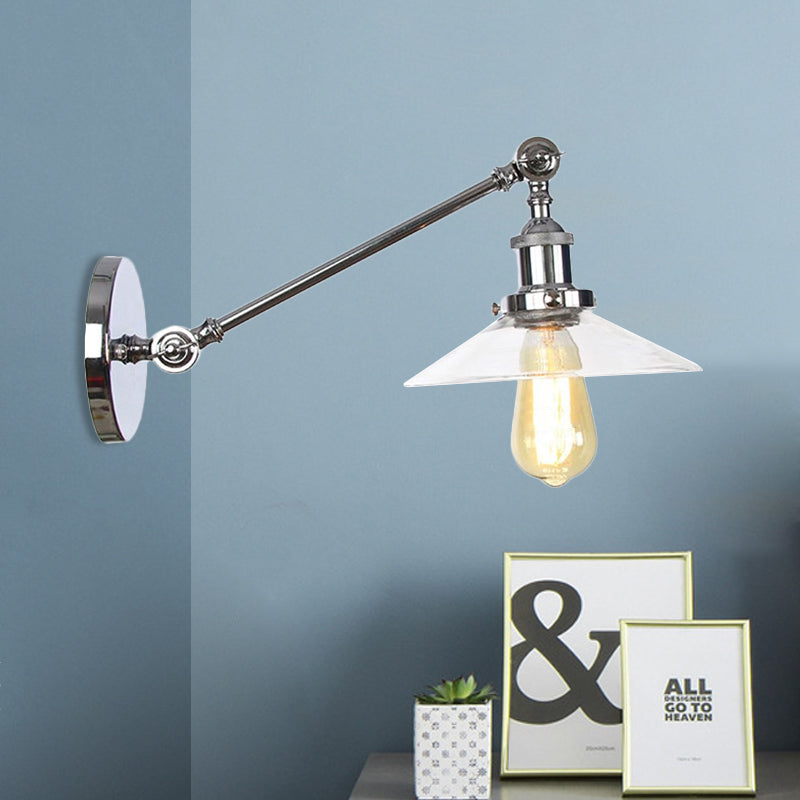 Frendorf | 1 Licht Binnen Wandlamp Vintage Zwart/Brass/Bronze Verlichtingsarmatuur met Kegel Transparante Glazen Shade, 8"/12" L Arm
