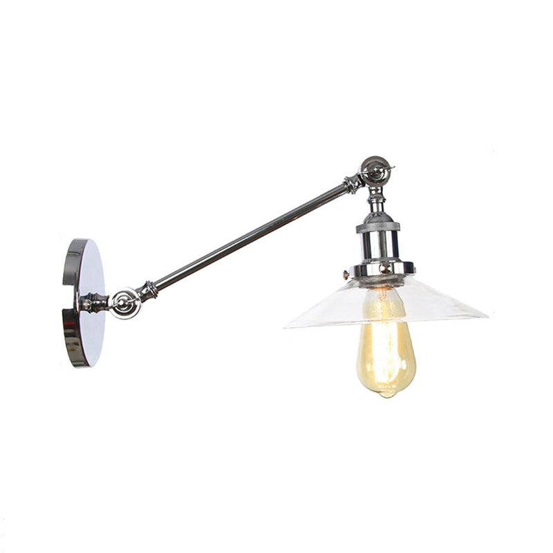 Frendorf | 1 Licht Binnen Wandlamp Vintage Zwart/Brass/Bronze Verlichtingsarmatuur met Kegel Transparante Glazen Shade, 8"/12" L Arm