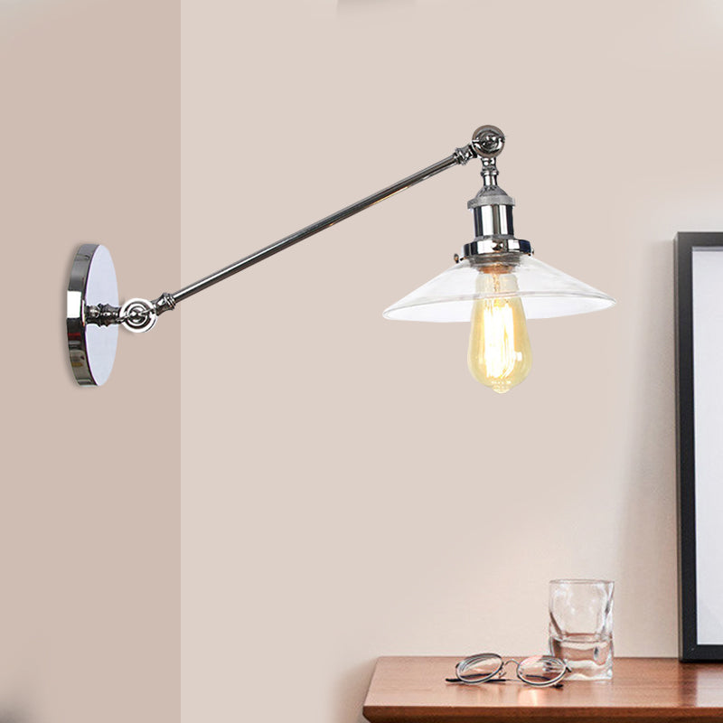 Frendorf | 1 Licht Binnen Wandlamp Vintage Zwart/Brass/Bronze Verlichtingsarmatuur met Kegel Transparante Glazen Shade, 8"/12" L Arm