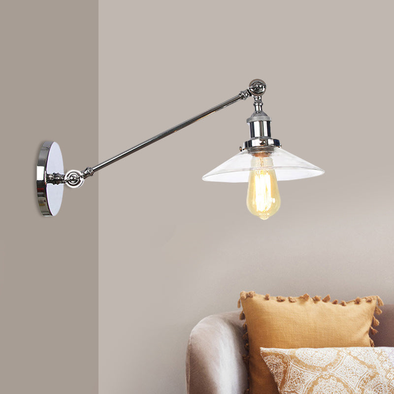 Frendorf | 1 Licht Binnen Wandlamp Vintage Zwart/Brass/Bronze Verlichtingsarmatuur met Kegel Transparante Glazen Shade, 8"/12" L Arm