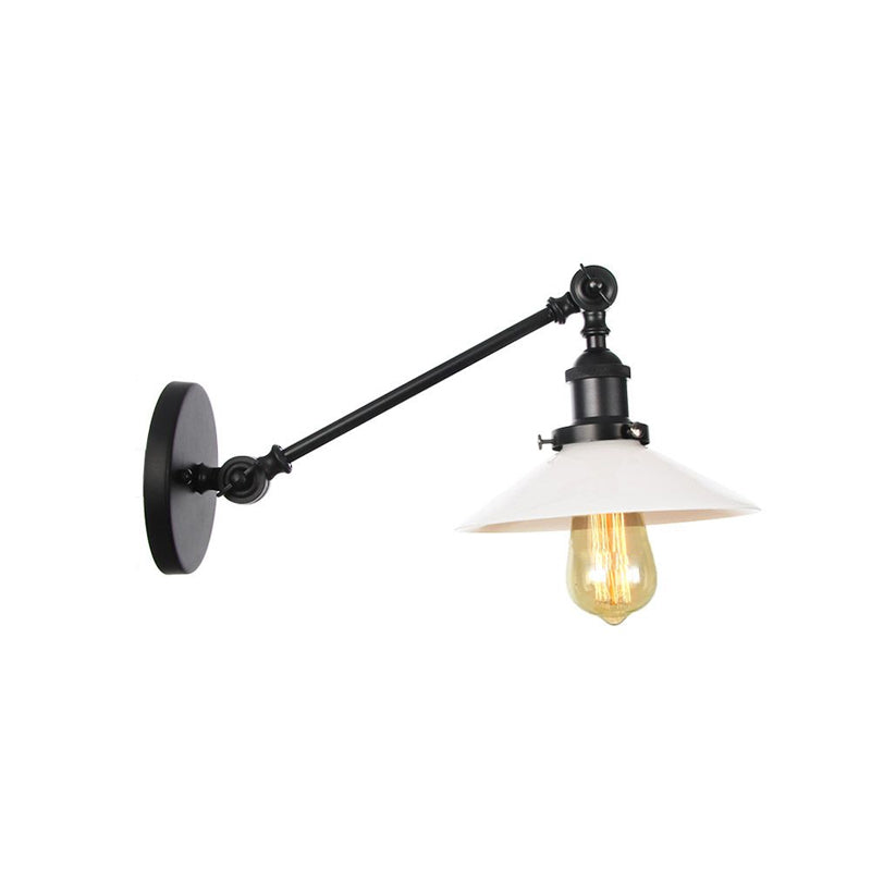 Frendorf | Industriële Conische Wandlamp 1 Licht Opal Glas Wandlamp in Zwart/Roodkoper/Messing met Arm, 8"/12" L