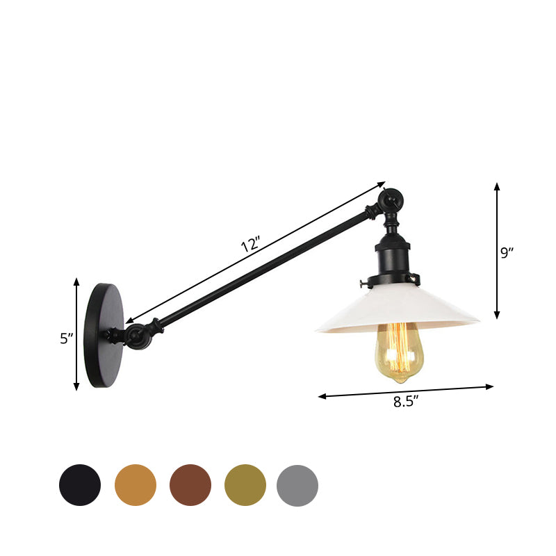 Frendorf | Industriële Conische Wandlamp 1 Licht Opal Glas Wandlamp in Zwart/Roodkoper/Messing met Arm, 8"/12" L