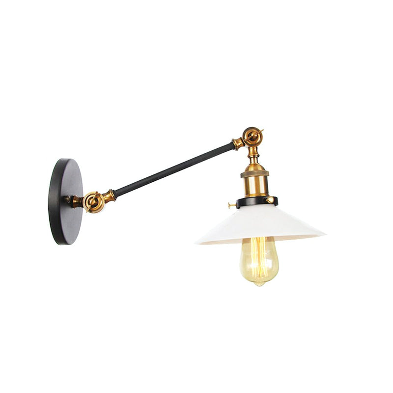 Frendorf | Industriële Conische Wandlamp 1 Licht Opal Glas Wandlamp in Zwart/Roodkoper/Messing met Arm, 8"/12" L