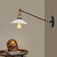 Frendorf | Industriële Conische Wandlamp 1 Licht Opal Glas Wandlamp in Zwart/Roodkoper/Messing met Arm, 8"/12" L