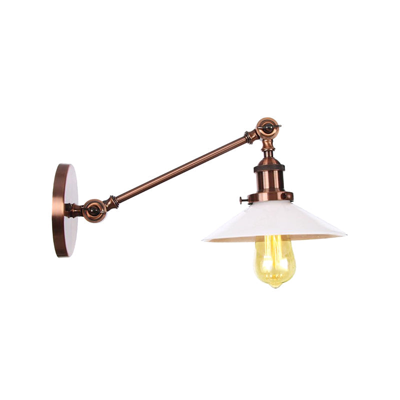 Frendorf | Industriële Conische Wandlamp 1 Licht Opal Glas Wandlamp in Zwart/Roodkoper/Messing met Arm, 8"/12" L
