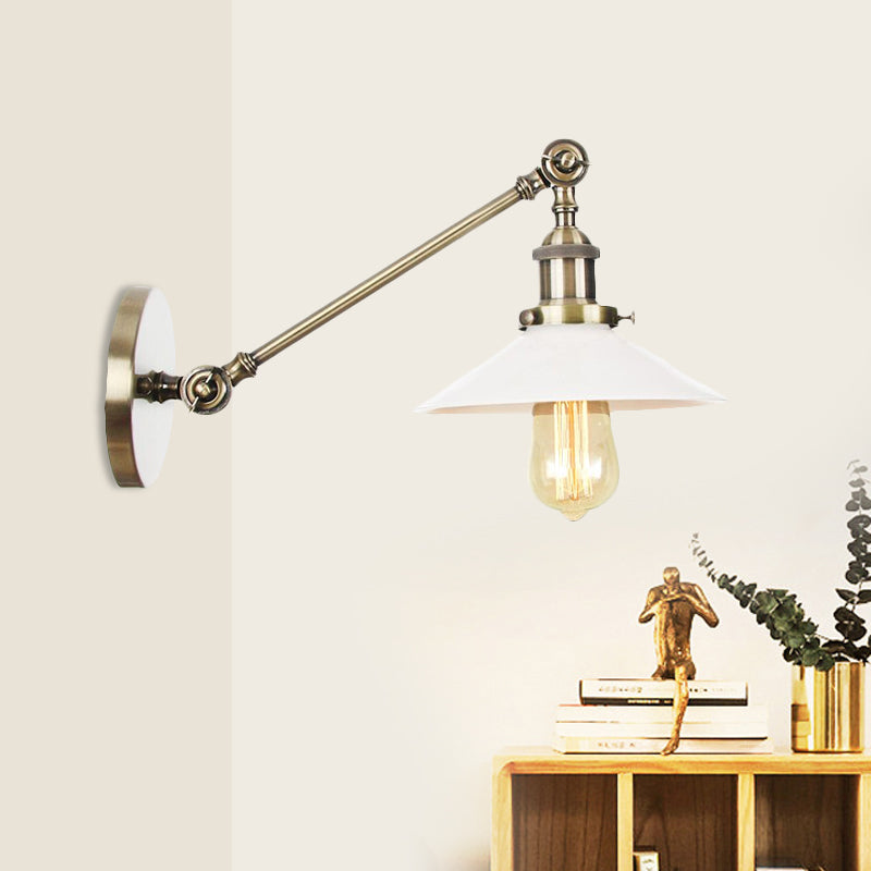 Frendorf | Industriële Conische Wandlamp 1 Licht Opal Glas Wandlamp in Zwart/Roodkoper/Messing met Arm, 8"/12" L