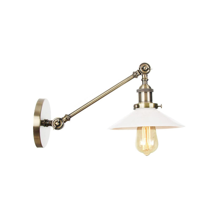 Frendorf | Industriële Conische Wandlamp 1 Licht Opal Glas Wandlamp in Zwart/Roodkoper/Messing met Arm, 8"/12" L