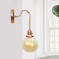 Frendorf | Vintage Globe Wandverlichting 1 Licht Duidelijk/Amber Glas Wandlamp in Koper met Bochtige Arm