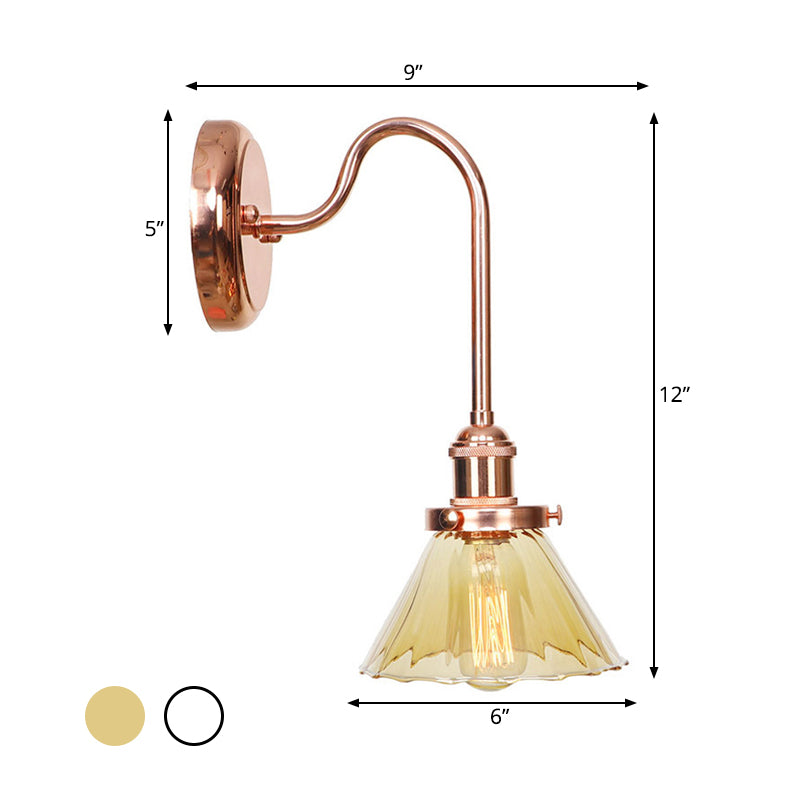 Frendorf | 1 Lichtkegel Wandlamp Vintage Helder/Amber Glas Wandverlichting Armatuur voor Woonkamer