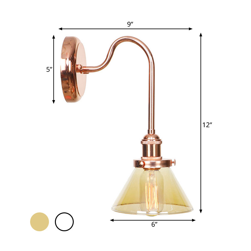 Frendorf | 1 Lichtkegel Wandlamp Vintage Helder/Amber Glas Wandverlichting Armatuur voor Woonkamer