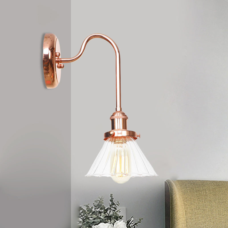 Frendorf | 1 Lichtkegel Wandlamp Vintage Helder/Amber Glas Wandverlichting Armatuur voor Woonkamer