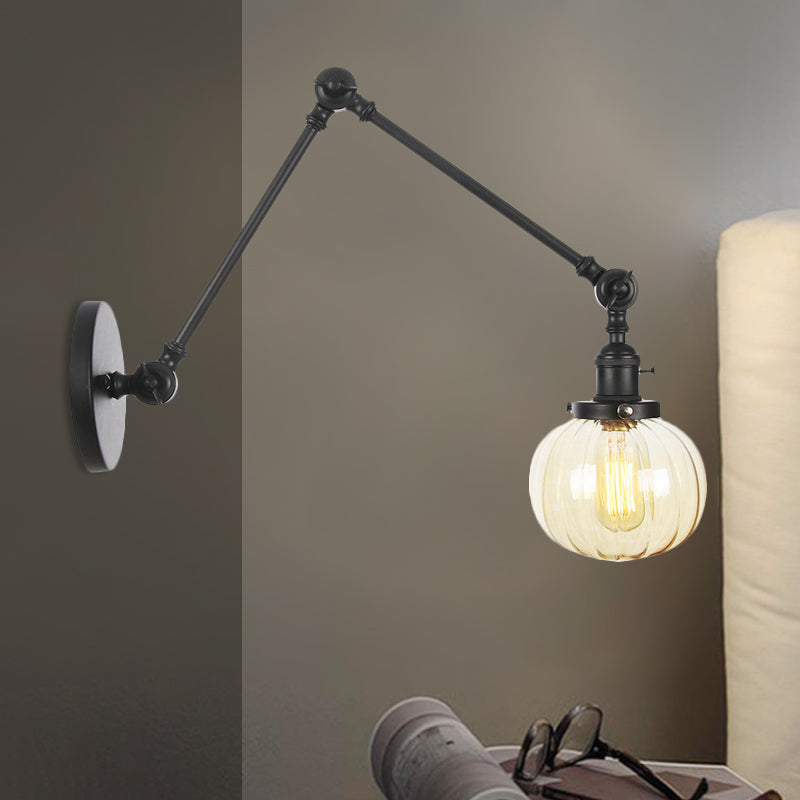 Frendorf | Globe Klar/Amber Glas Wandmontierter Beleuchtung Vintage 1 Licht Innen Sconces in Messing/Chrom/Schwarz mit Verstellbarem Arm, 8"+8"/8"+8"+8" L