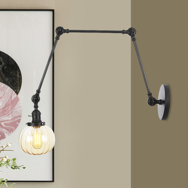 Frendorf | Globe Klar/Amber Glas Wandmontierter Beleuchtung Vintage 1 Licht Innen Sconces in Messing/Chrom/Schwarz mit Verstellbarem Arm, 8"+8"/8"+8"+8" L