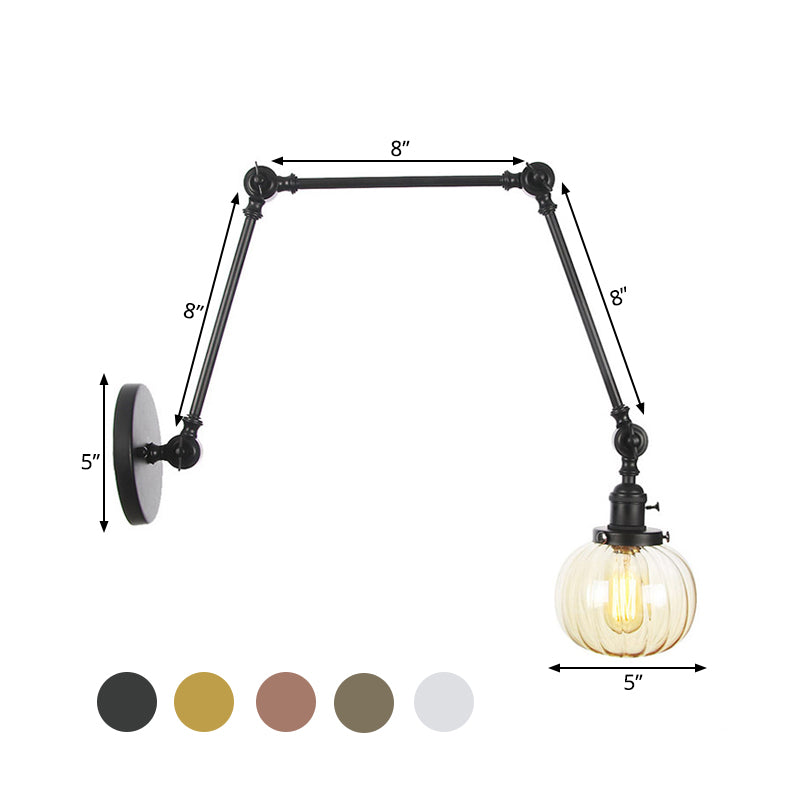 Frendorf | Globe Klar/Amber Glas Wandmontierter Beleuchtung Vintage 1 Licht Innen Sconces in Messing/Chrom/Schwarz mit Verstellbarem Arm, 8"+8"/8"+8"+8" L