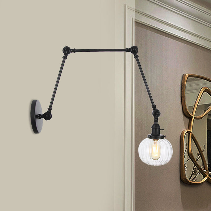 Frendorf | Globe Klar/Amber Glas Wandmontierter Beleuchtung Vintage 1 Licht Innen Sconces in Messing/Chrom/Schwarz mit Verstellbarem Arm, 8"+8"/8"+8"+8" L
