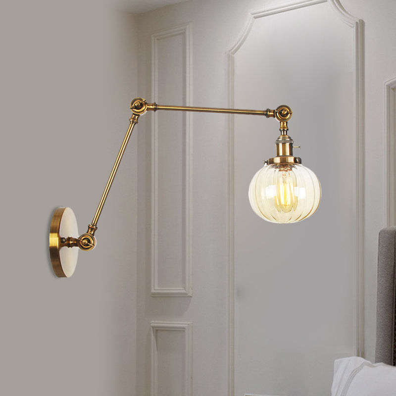 Frendorf | Globe Klar/Amber Glas Wandmontierter Beleuchtung Vintage 1 Licht Innen Sconces in Messing/Chrom/Schwarz mit Verstellbarem Arm, 8"+8"/8"+8"+8" L