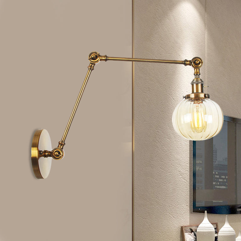 Frendorf | Globe Klar/Amber Glas Wandmontierter Beleuchtung Vintage 1 Licht Innen Sconces in Messing/Chrom/Schwarz mit Verstellbarem Arm, 8"+8"/8"+8"+8" L