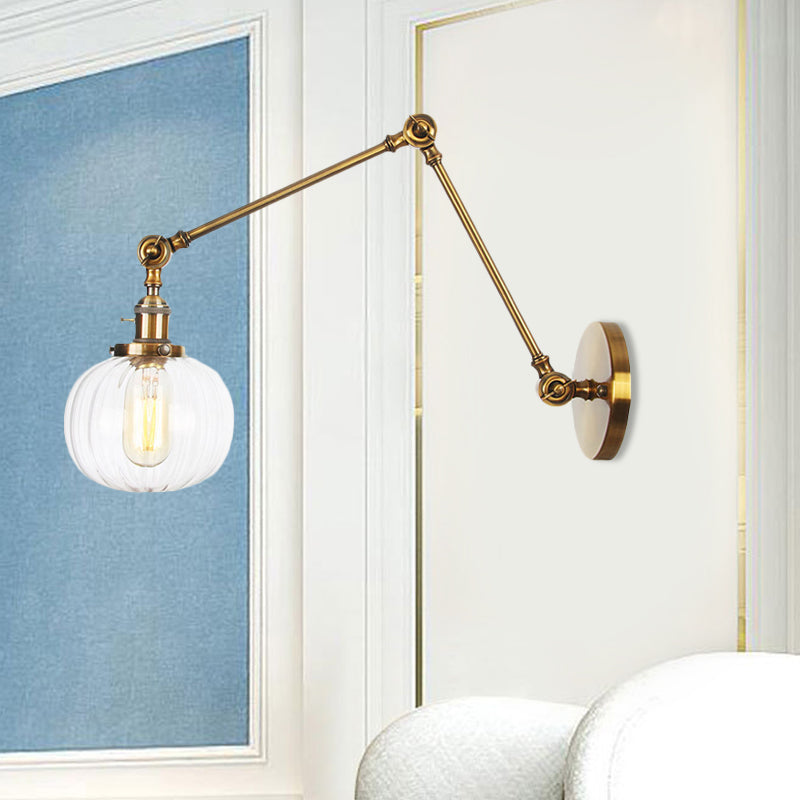 Frendorf | Globe Klar/Amber Glas Wandmontierter Beleuchtung Vintage 1 Licht Innen Sconces in Messing/Chrom/Schwarz mit Verstellbarem Arm, 8"+8"/8"+8"+8" L