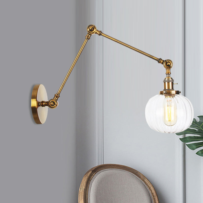 Frendorf | Globe Klar/Amber Glas Wandmontierter Beleuchtung Vintage 1 Licht Innen Sconces in Messing/Chrom/Schwarz mit Verstellbarem Arm, 8"+8"/8"+8"+8" L