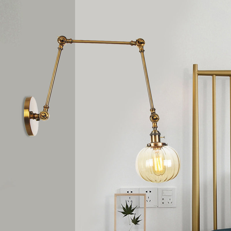 Frendorf | Globe Klar/Amber Glas Wandmontierter Beleuchtung Vintage 1 Licht Innen Sconces in Messing/Chrom/Schwarz mit Verstellbarem Arm, 8"+8"/8"+8"+8" L