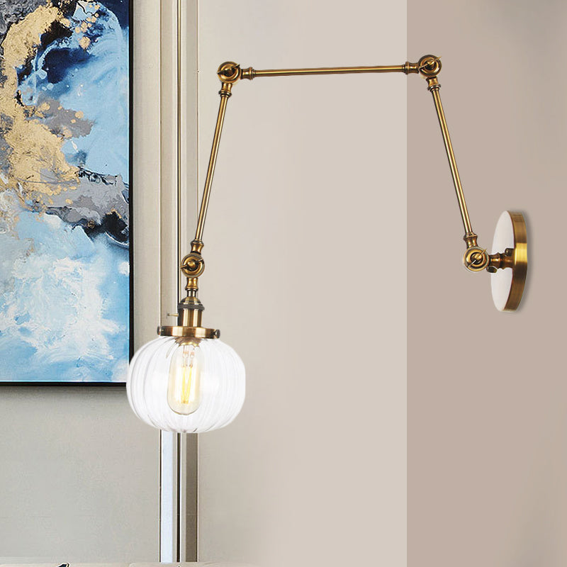 Frendorf | Globe Klar/Amber Glas Wandmontierter Beleuchtung Vintage 1 Licht Innen Sconces in Messing/Chrom/Schwarz mit Verstellbarem Arm, 8"+8"/8"+8"+8" L