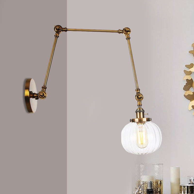 Frendorf | Globe Klar/Amber Glas Wandmontierter Beleuchtung Vintage 1 Licht Innen Sconces in Messing/Chrom/Schwarz mit Verstellbarem Arm, 8"+8"/8"+8"+8" L