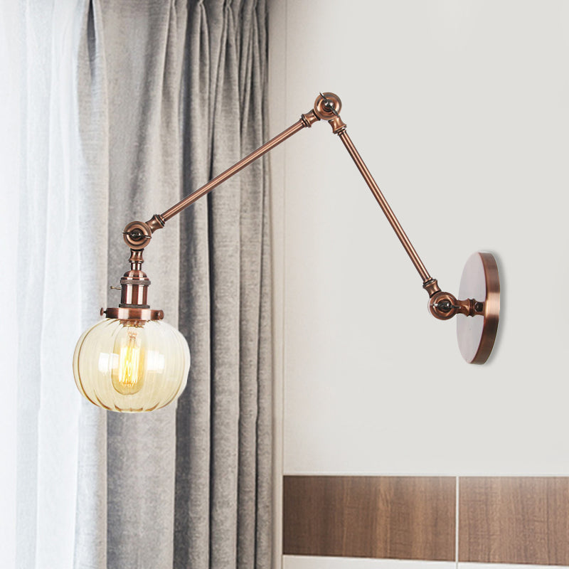 Frendorf | Globe Klar/Amber Glas Wandmontierter Beleuchtung Vintage 1 Licht Innen Sconces in Messing/Chrom/Schwarz mit Verstellbarem Arm, 8"+8"/8"+8"+8" L