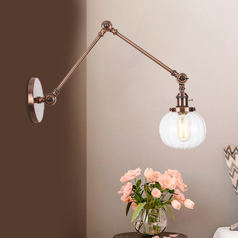 Frendorf | Globe Klar/Amber Glas Wandmontierter Beleuchtung Vintage 1 Licht Innen Sconces in Messing/Chrom/Schwarz mit Verstellbarem Arm, 8"+8"/8"+8"+8" L