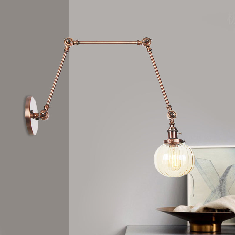 Frendorf | Globe Klar/Amber Glas Wandmontierter Beleuchtung Vintage 1 Licht Innen Sconces in Messing/Chrom/Schwarz mit Verstellbarem Arm, 8"+8"/8"+8"+8" L