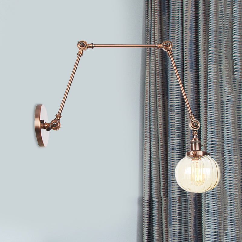 Frendorf | Globe Klar/Amber Glas Wandmontierter Beleuchtung Vintage 1 Licht Innen Sconces in Messing/Chrom/Schwarz mit Verstellbarem Arm, 8"+8"/8"+8"+8" L