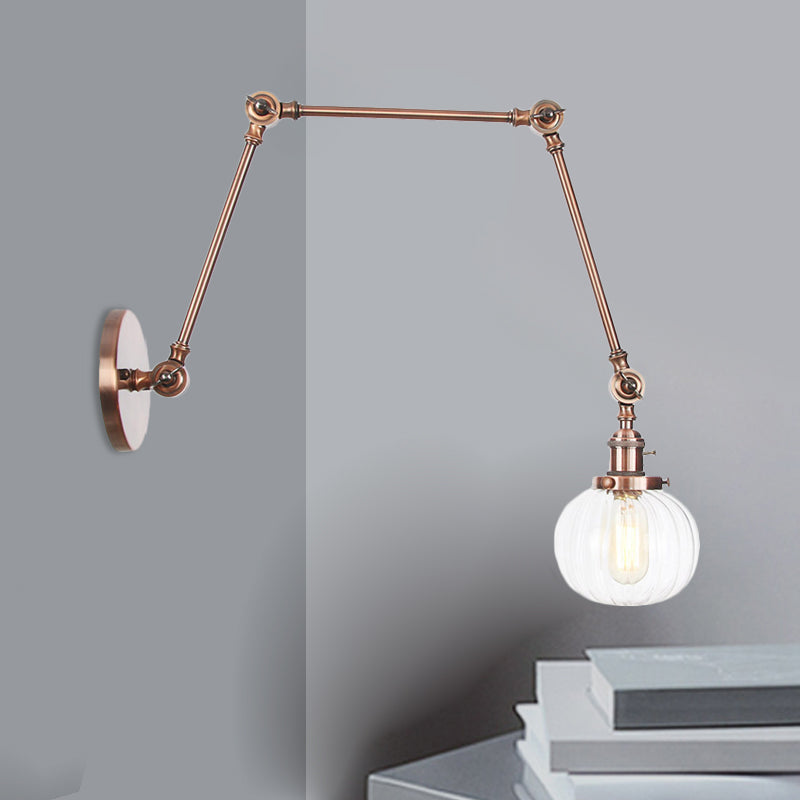Frendorf | Globe Klar/Amber Glas Wandmontierter Beleuchtung Vintage 1 Licht Innen Sconces in Messing/Chrom/Schwarz mit Verstellbarem Arm, 8"+8"/8"+8"+8" L