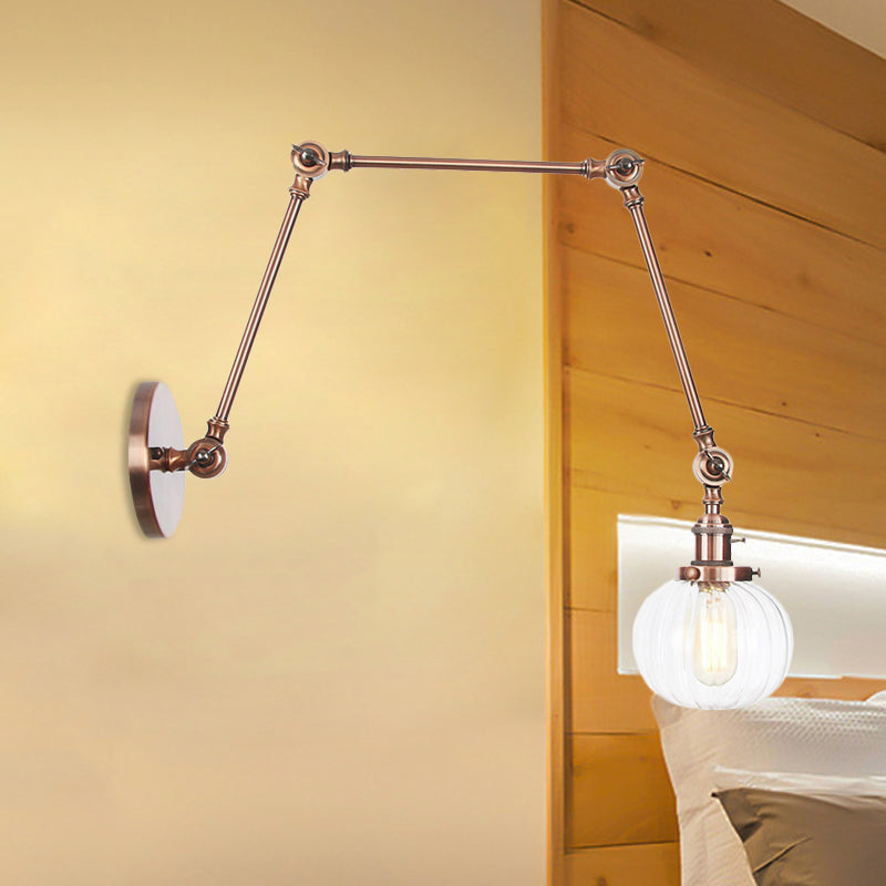 Frendorf | Globe Klar/Amber Glas Wandmontierter Beleuchtung Vintage 1 Licht Innen Sconces in Messing/Chrom/Schwarz mit Verstellbarem Arm, 8"+8"/8"+8"+8" L