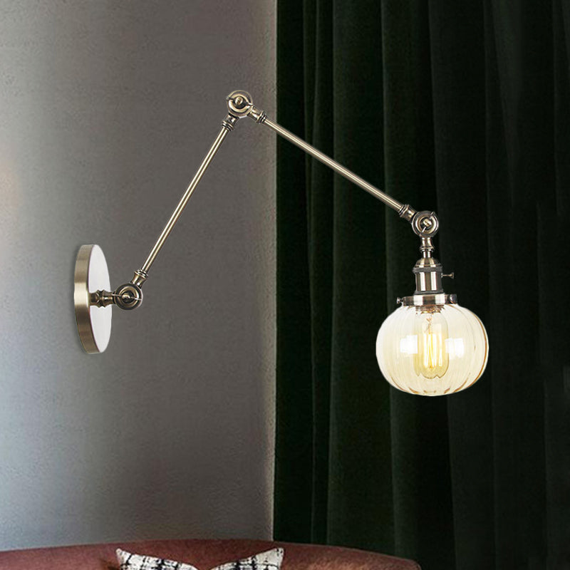 Frendorf | Globe Klar/Amber Glas Wandmontierter Beleuchtung Vintage 1 Licht Innen Sconces in Messing/Chrom/Schwarz mit Verstellbarem Arm, 8"+8"/8"+8"+8" L