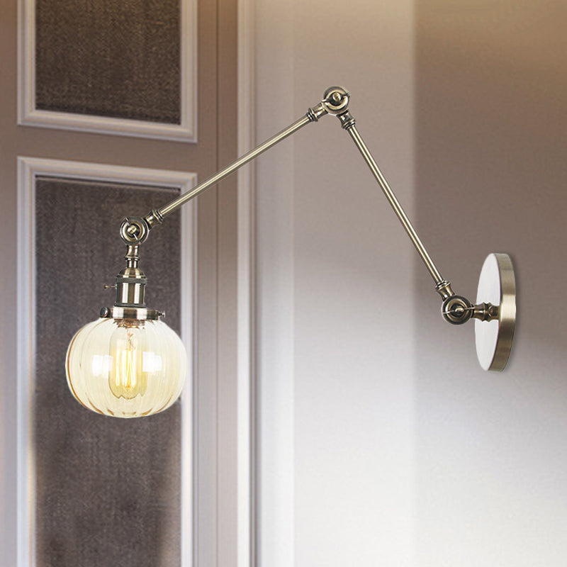 Frendorf | Globe Klar/Amber Glas Wandmontierter Beleuchtung Vintage 1 Licht Innen Sconces in Messing/Chrom/Schwarz mit Verstellbarem Arm, 8"+8"/8"+8"+8" L