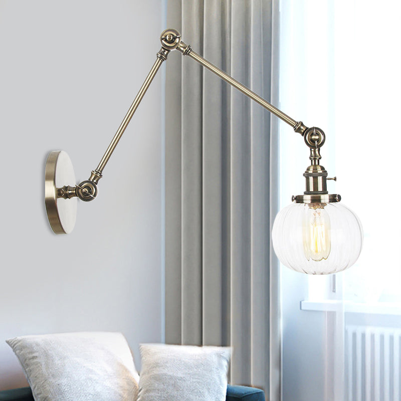 Frendorf | Globe Klar/Amber Glas Wandmontierter Beleuchtung Vintage 1 Licht Innen Sconces in Messing/Chrom/Schwarz mit Verstellbarem Arm, 8"+8"/8"+8"+8" L