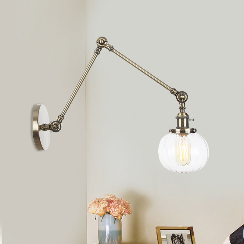 Frendorf | Globe Klar/Amber Glas Wandmontierter Beleuchtung Vintage 1 Licht Innen Sconces in Messing/Chrom/Schwarz mit Verstellbarem Arm, 8"+8"/8"+8"+8" L