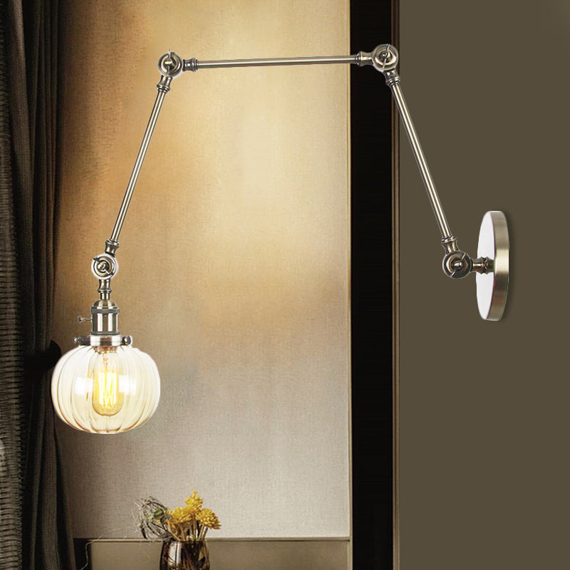 Frendorf | Globe Klar/Amber Glas Wandmontierter Beleuchtung Vintage 1 Licht Innen Sconces in Messing/Chrom/Schwarz mit Verstellbarem Arm, 8"+8"/8"+8"+8" L