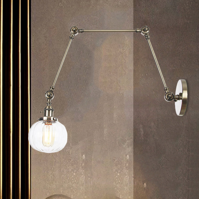 Frendorf | Globe Klar/Amber Glas Wandmontierter Beleuchtung Vintage 1 Licht Innen Sconces in Messing/Chrom/Schwarz mit Verstellbarem Arm, 8"+8"/8"+8"+8" L