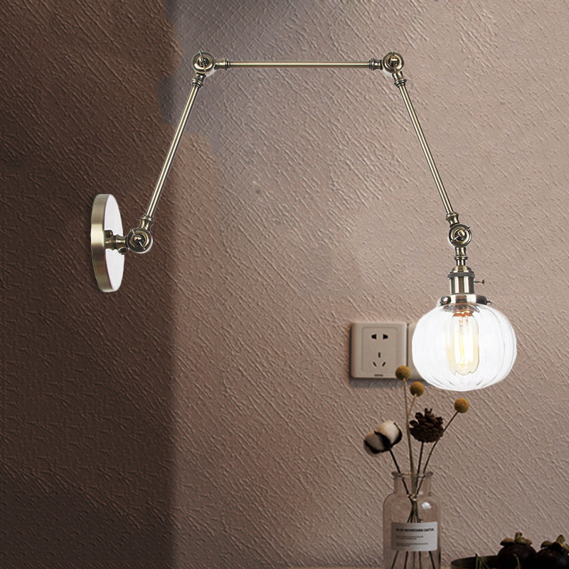 Frendorf | Globe Klar/Amber Glas Wandmontierter Beleuchtung Vintage 1 Licht Innen Sconces in Messing/Chrom/Schwarz mit Verstellbarem Arm, 8"+8"/8"+8"+8" L